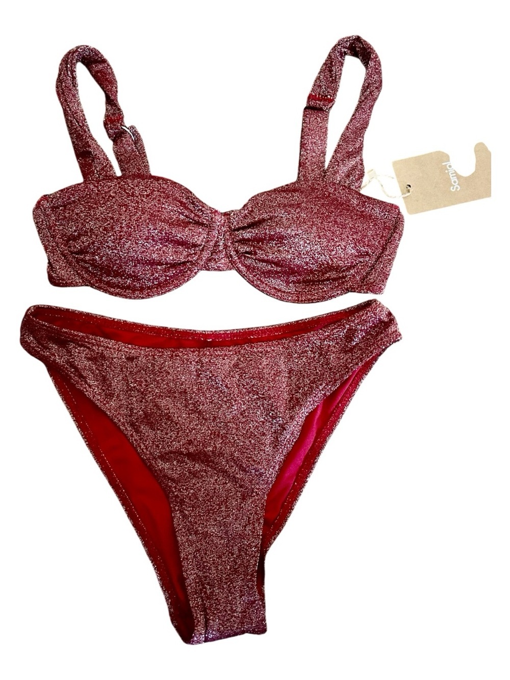 Samiol Sparkle Red Shimmer Bikini Set Sz XS nwt